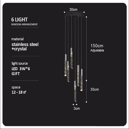 Lámpara de araña LED DecorBites™ Crystal Column: Lámpara colgante de lujo para escaleras, iluminación moderna para la decoración del hogar