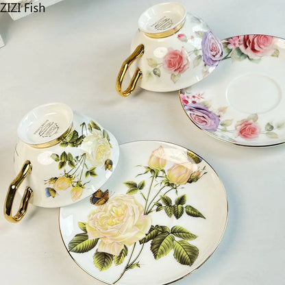DecorBites™ Flowers Pattern Porcelain Coffee Cup & Saucer Set - Exquisite Tea & Juice Mug