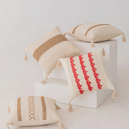 DecorBites™ Boho Geometric Tassel Cushion Cover Cotton Linen Crochet Pillowcase