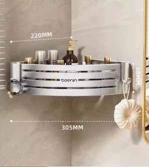 رف زاوية DecorBites™ مع خطاف قضيب منشفة، منظم من الألومنيوم للحمام والمطبخ