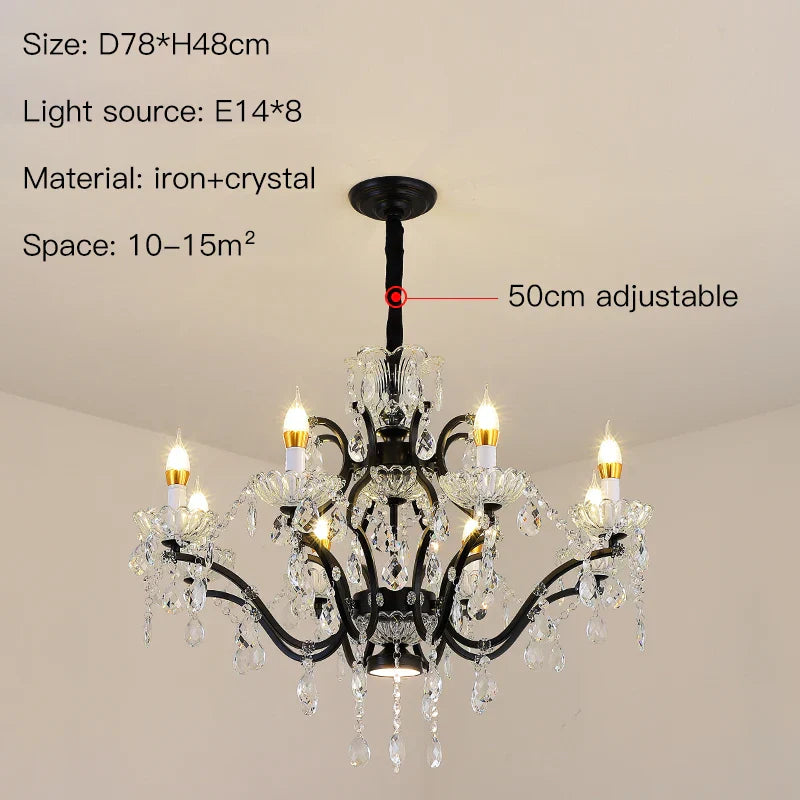 Decorbites Kristall-Kerzenleuchter Schwarz Landhaus-Esszimmerlampe