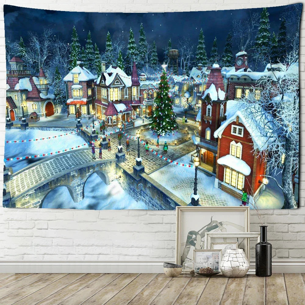 Decobites Snowy Christmas Landscape Oil Painting Wall Hanging/Home Decor