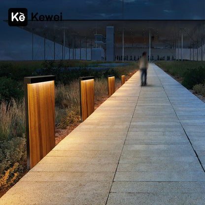 DecorBites™ LED Wood Grain Lawn Light - Waterproof Stainless Steel Street Lamp