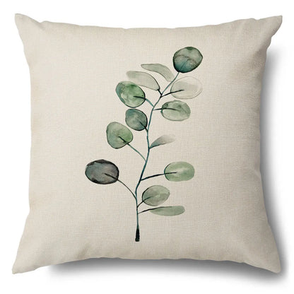 Funda de cojín decorativa DecorBites™ con diseño de hojas verdes - Funda de cojín para sofá de estilo sencillo en algodón y lino