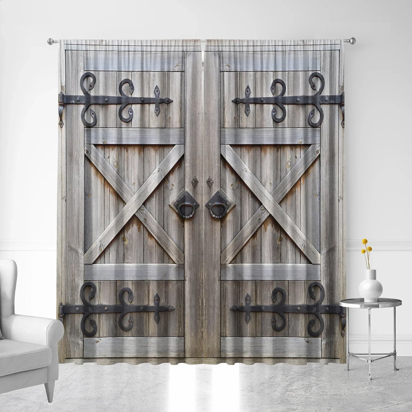 Western Cowboy Farm Wooden Doors Curtains by Decobites for Kitchens, Cafes, and Bedroom