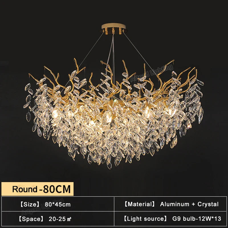 DecorBites™ Gold Crystal Chandeliers for Dining Room Branch Hanging Lamp Large Lighting