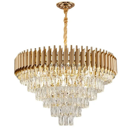 DecorBites™ Gold Crystal LED Pendant Light: Modern Luxury Suspension Lamp for Living Room & Restaurant