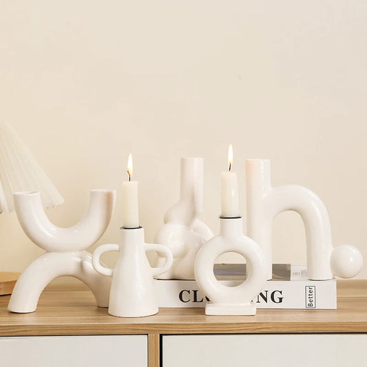 ديكوربايتس™ - زينة حاملات الشموع الخزفية الهندسية - إكسسوارات ديكور المنزل