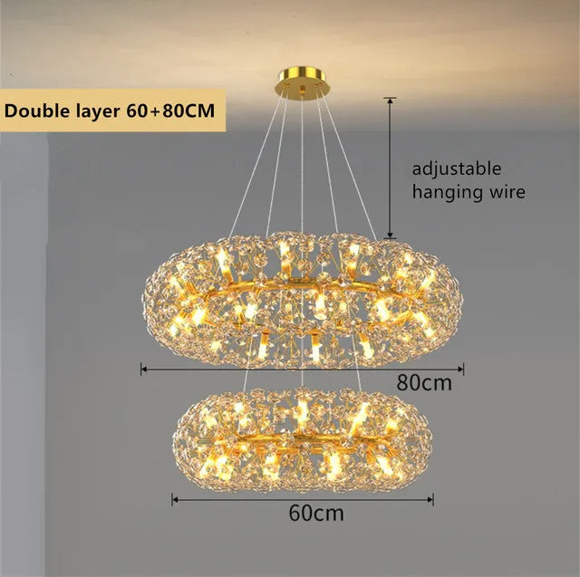 Decorbites™ Candelabro de Cristal Dorado: Lámpara Colgante LED de Lujo para Sala de Estar y Comedor
