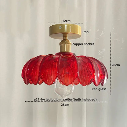 DecorBites™ Green Glass Copper Ceiling Light Fixture Balcony Kitchen Modern LED Lamp