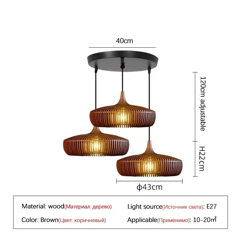 Wabi-Sabi Hollowed Wood Pendant Light in Brown
