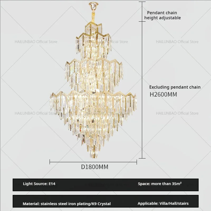 DecorBites™ Crystal Chandelier | Modern Luxury Duplex Building Chandelier for Villa and Hotel