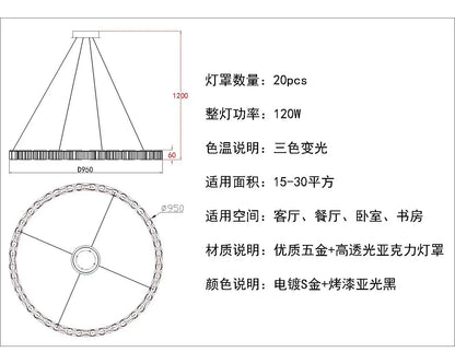 DecorBites™ LED Chandelier: Modern, Acrylic, Round Rings Hanging Lamp for Dining Room and Kitchen