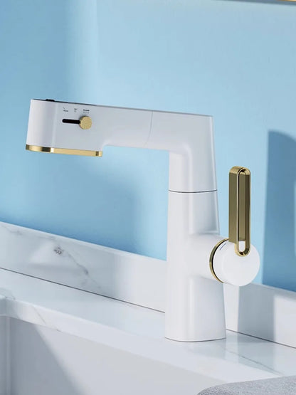 DecorBites™ LED Basin Faucet Pull Out White Gold Water Mixer Sink Tap