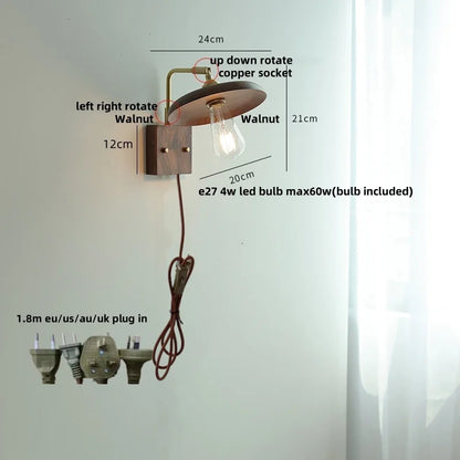 DecorBites™ Copper LED Wall Light Sconce Pull Chain Switch Rotatable Bedside Lamp