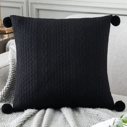 DecorBites™ Lace Pompom Cotton Cushion Cover, 50x50cm, White Balls, Soft Seat Cover, Home Decor