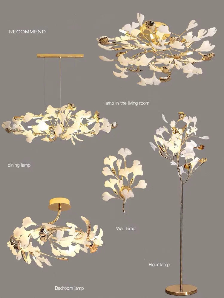 Lámpara colgante de ramas doradas Decorbites™ con hojas de porcelana - Decoración de lujo para sala de estar