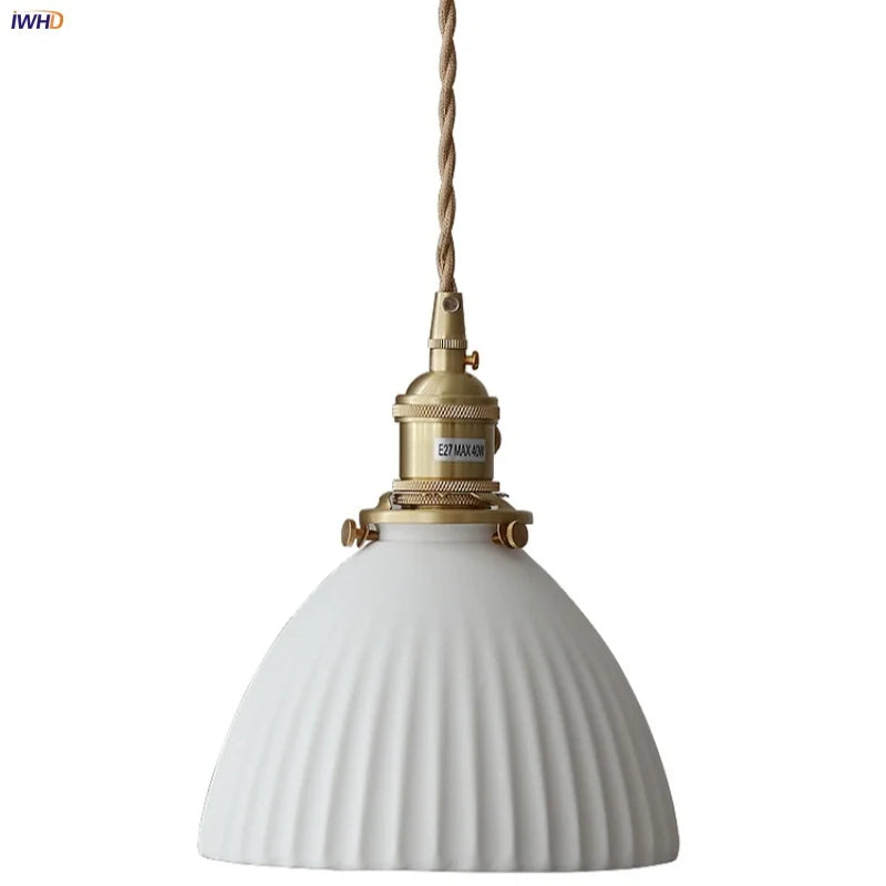 DecorBites™ Ceramic LED Pendant Light Fixture with Adjustable Wire, Brass Knob Switch