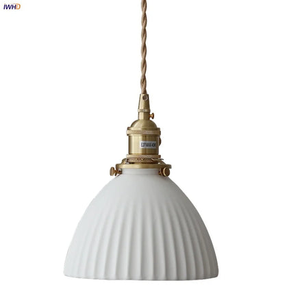 DecorBites™ Ceramic LED Pendant Light Fixture with Adjustable Wire, Brass Knob Switch
