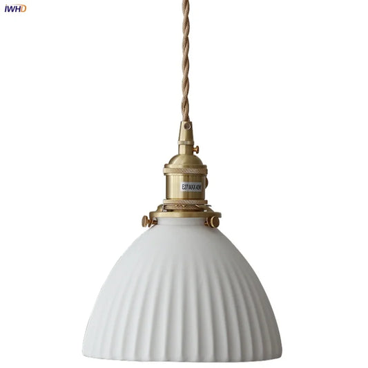 DecorBites™ Ceramic LED Pendant Light Fixture with Adjustable Wire, Brass Knob Switch