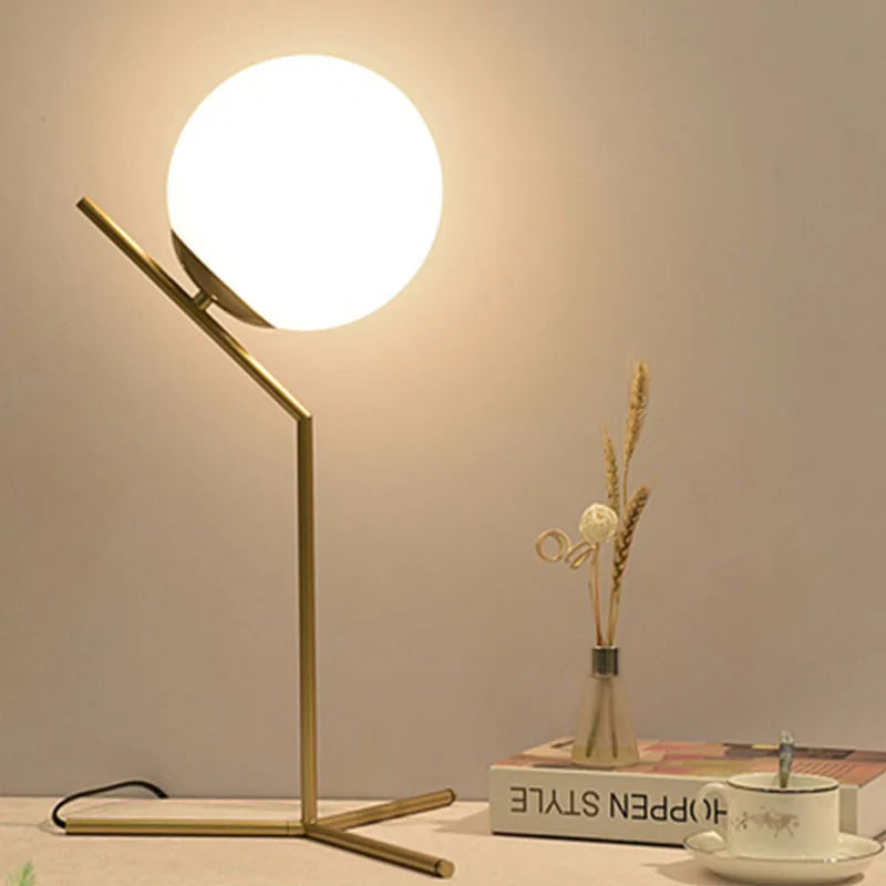 DecorBites™ LED Brass Glass Table Lamp for Bedside Reading Desk - Modern Round Ring Design