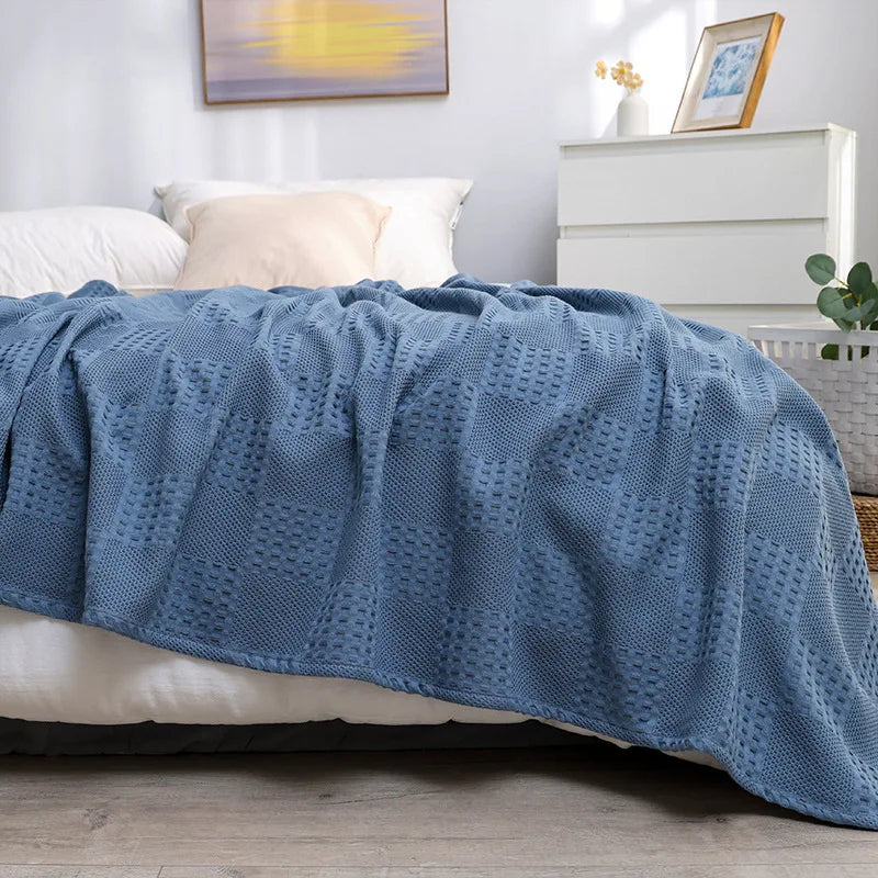 DecorBites™ Honeycomb Waffle Cotton Blankets - Ideal for Beds, Sofas, Travel, and Picnics