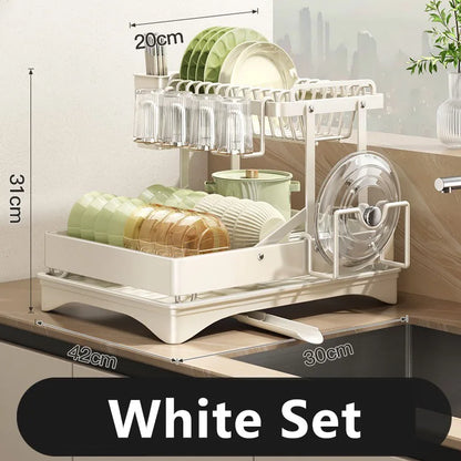 حامل تصريف الأطباق وسلة تصريف من DecorBites™ مكون من طبقتين: حامل منظم للمطبخ، ومساحة تخزين على المنضدة