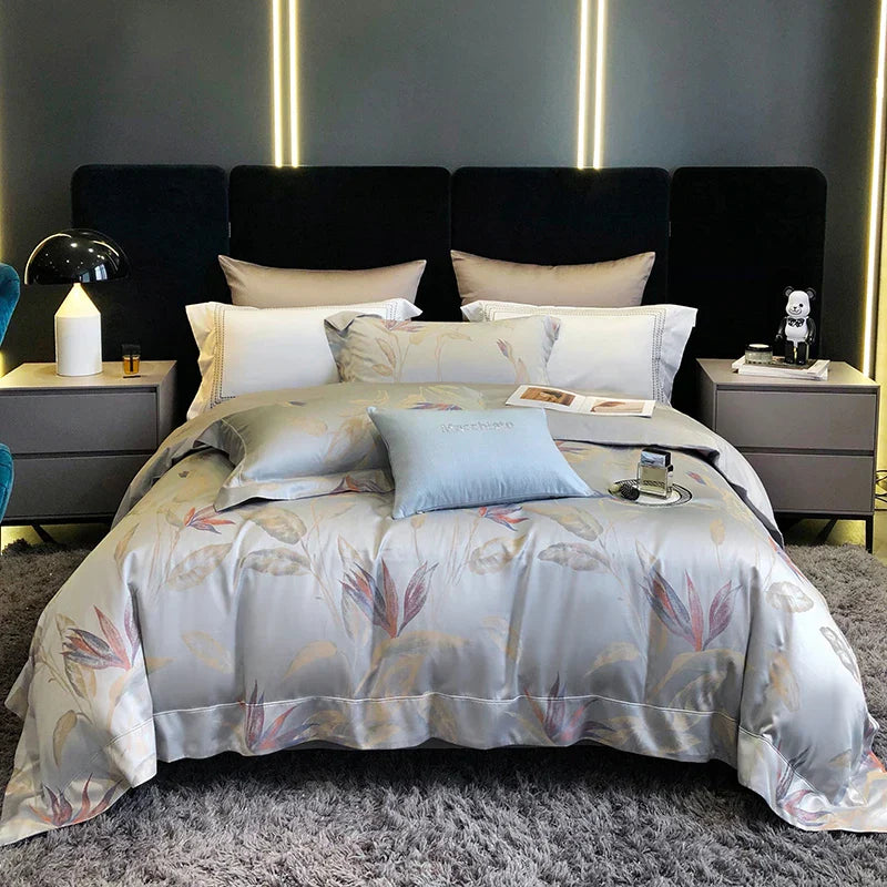 DecorBites™ 1200TC Egyptian Cotton Satin Jacquard Patchwork Bedding Set with Silky Finish