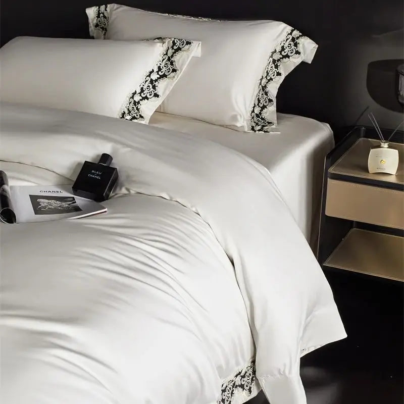 Decobites Luxury Embroidery Bedding Set: Soft, Silky, Breathable 4Pcs Set