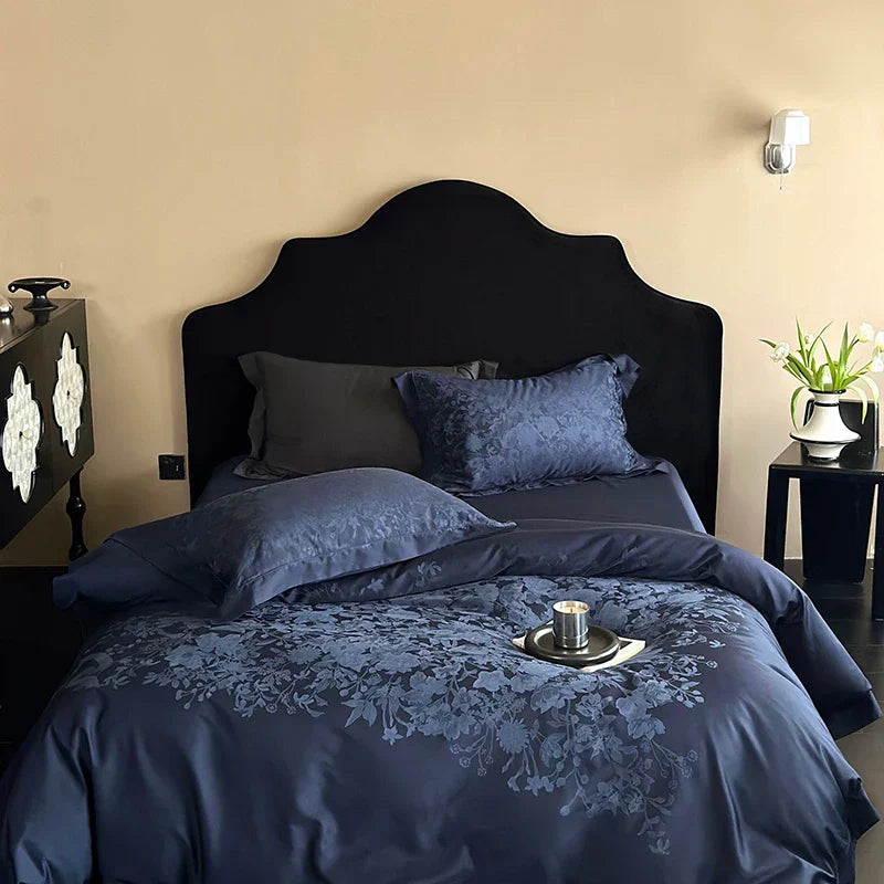 Decobites Silk Jacquard Egyptian Cotton Bedding Set with Duvet Cover, Sheet, Pillowcases