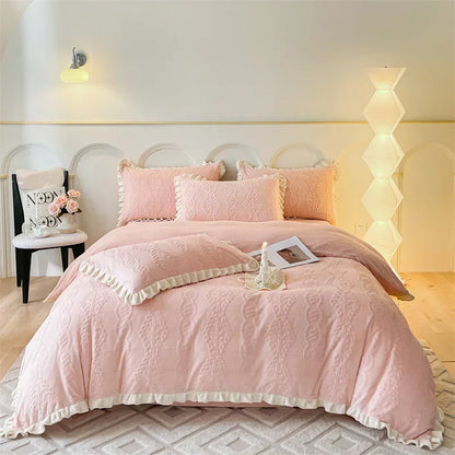 Decobites Milk Velvet Carving Bedding Set - Single to King Size Luxe Bed Linens