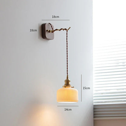 DecorBites™ LED Wall Sconce Modern Japan Style Ceramic Lampshade Wooden Base Light