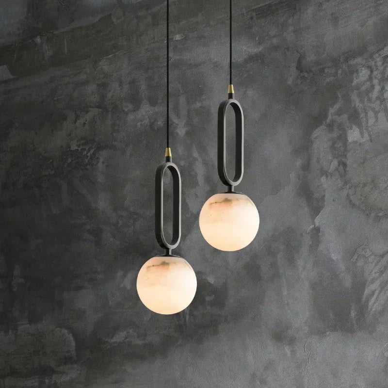 Modern Marble Pendant Light With Polished Copper Finish