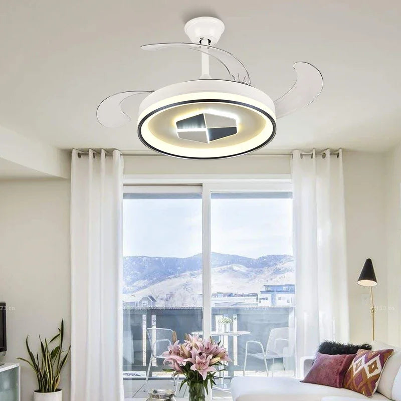 DecorBites™ Invisible LED Chandelier Ceiling Fan: Modern Resin Décor, Circular Design, Hotel Living Room