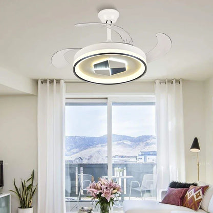 DecorBites™ Invisible LED Chandelier Ceiling Fan: Modern Resin Décor, Circular Design, Hotel Living Room