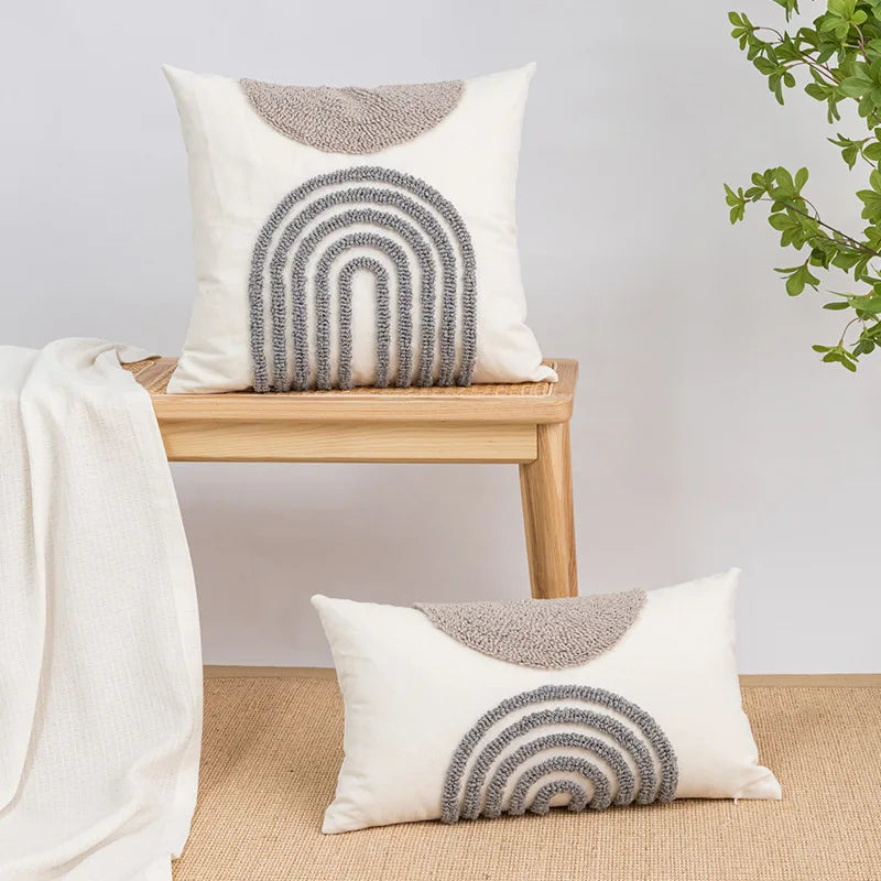DecorBites™ Half Circle Loop Tufted Cushion Cover Embroidered Pillow Covers for Living Room