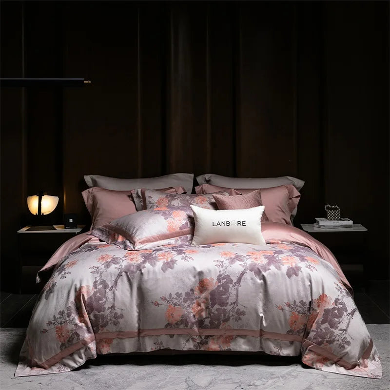 Decobites Vintage Luxury Jacquard Egyptian Cotton Bedding Set with Duvet, Sheet and Pillowcase