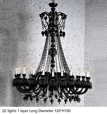 DecorBites™ Black Crystal Chandelier: Luxury Lighting for Villa Hotel, Living Room, Dining Room