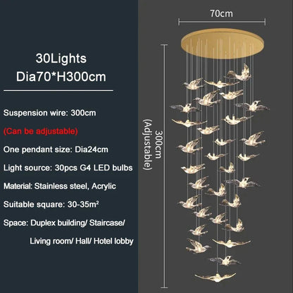 DecorBites™ Bird Design LED Chandelier for Luxury Living Room and Restaurant