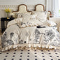 Decobites Vintage Flowers Leopard Print Ruffles Bedding Set in 100S Egyptian Cotton