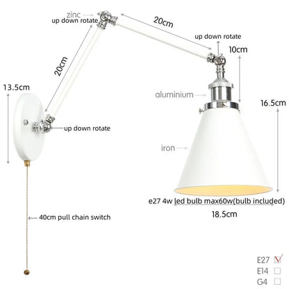 Decorbites™ Industrielle Linse Vintage-Loft-LED-Wandleuchte mit Schwingarmen und Zugschalter