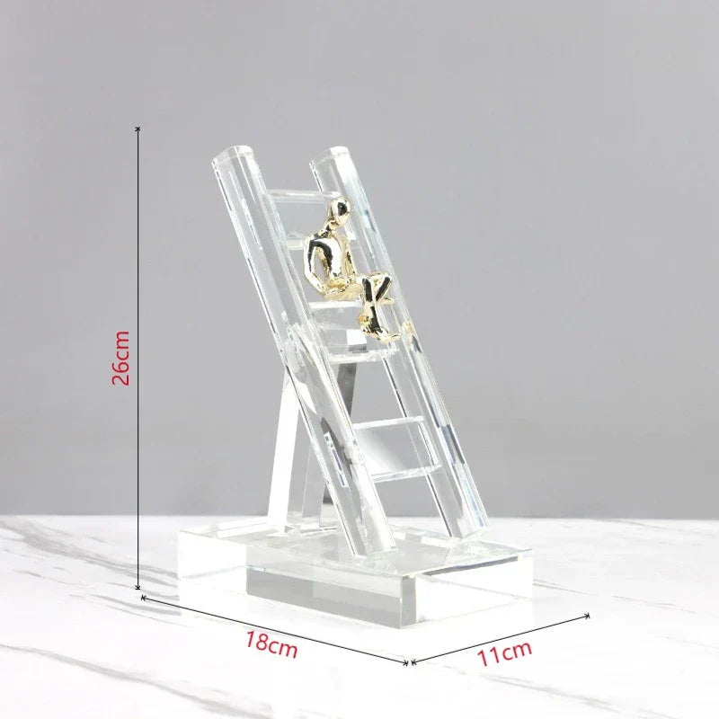DecorBites™ Crystal Staircase Statue: Golden Man Climbing Handicrafts Glass Home Decor