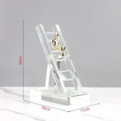 DecorBites™ Crystal Staircase Statue: Golden Man Climbing Handicrafts Glass Home Decor