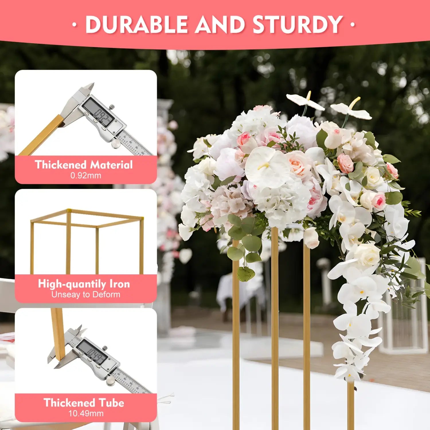 DecorBites™ Elegant 10-Piece Gold Wedding Flower Stand