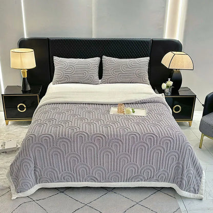 DecorBites™ Double Layered Flannel Arch Jacquard Plush Blanket - Warm & Cozy Coral Fleece Quilt