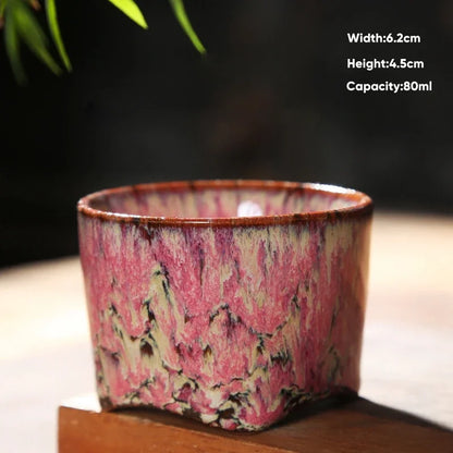 DecorBites™ Japanese Kiln Transformation Ceramic Tea Cup Espresso Coffee Mug Pottery Kung Fu Teacup