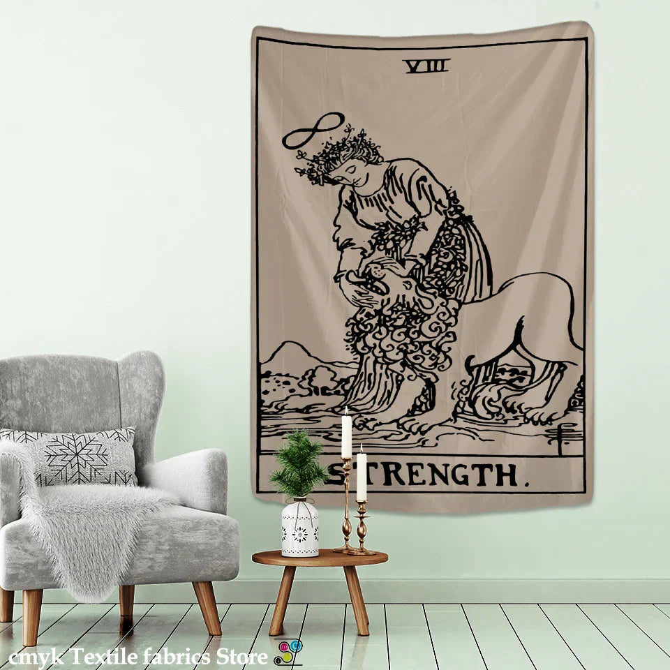 Retro Character Tarot Tapestry Wall Hanging by Decobites - Hippie Psychedelic Dorm Art Tapestry