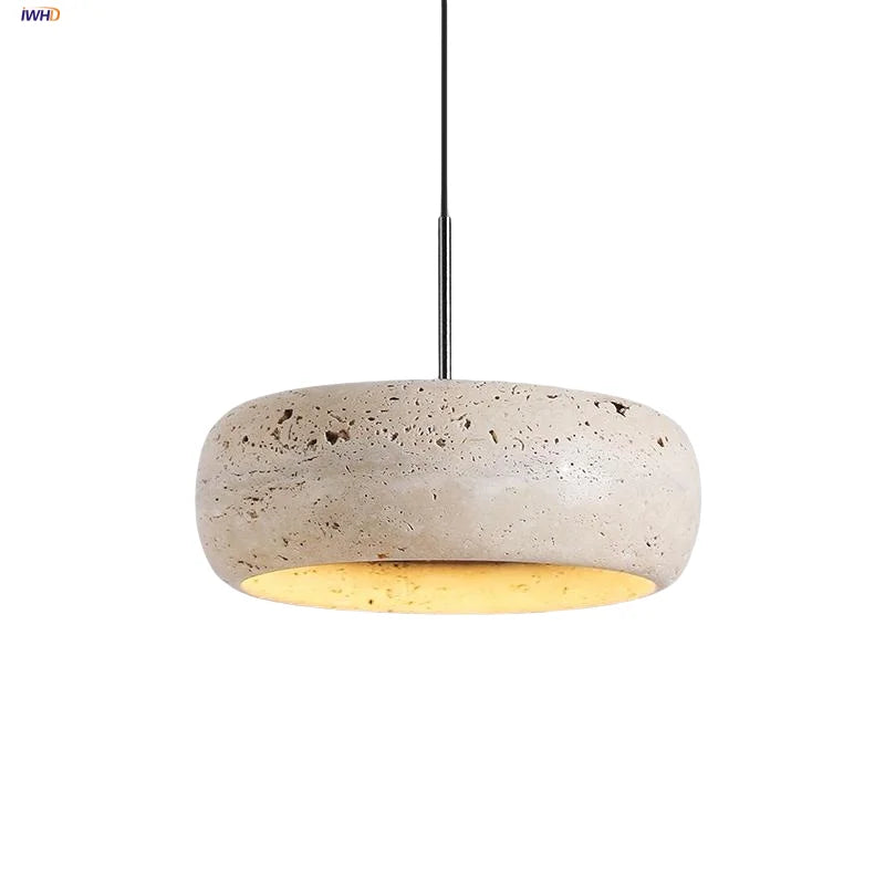 Lámpara colgante LED DecorBites™ Wabi Sabi de hierro negro - Travertino amarillo