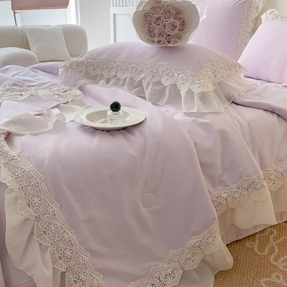 Decobites French Wedding Lace Ruffles Bedding Set