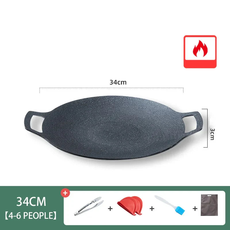 DecorBites™ Korean BBQ Grill Pan: Round Non-Stick Outdoor Frying Pan for Camping & Travel
